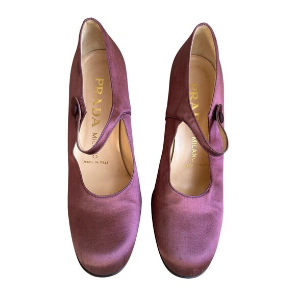 Prada Mary Jane 38 Heels Purple Satin Silk Vintage 1994 - Picture 2 of 14